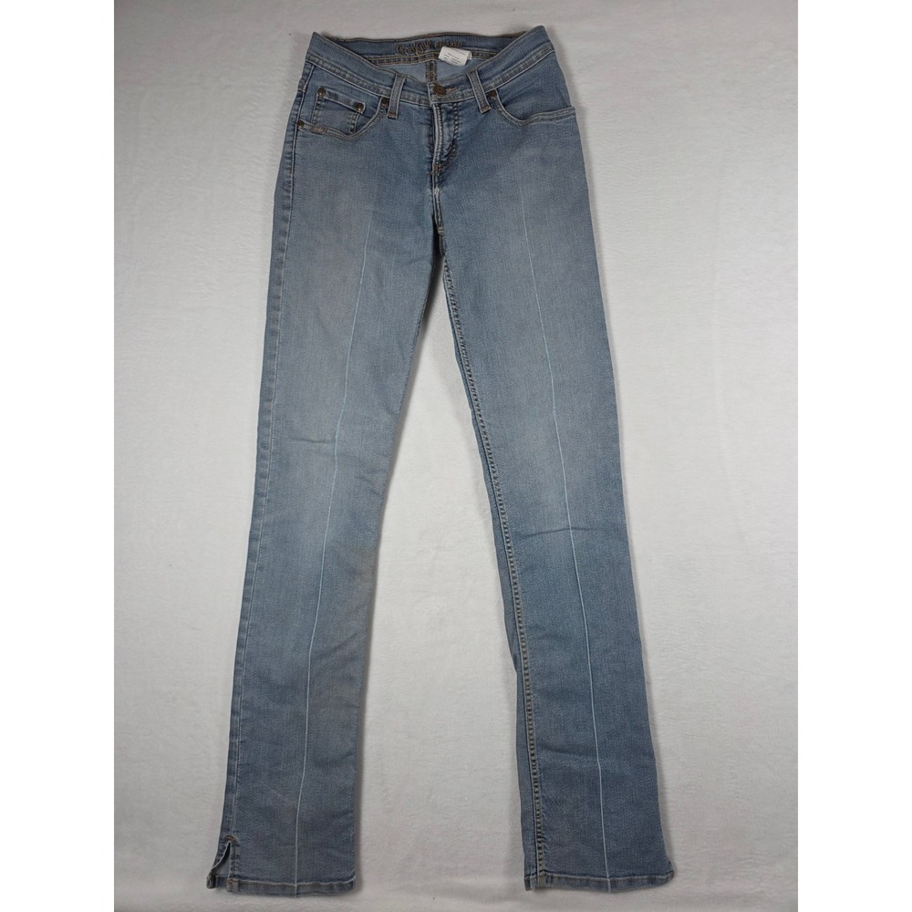 Cruel Girl Relaxed Straight Leg Jeans Slit Hem 1 Long Light Wash Western Y2K
